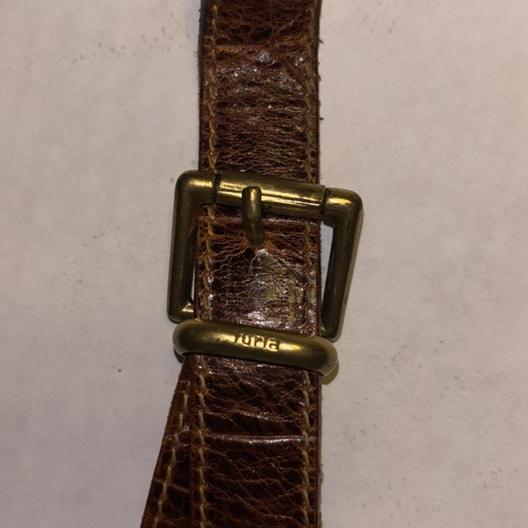 FURLA BRAND DARK TAN FLORAL CLOTH BUCKET LSTYLE BAG WITH LEATHER TIE CLOSURE❤️ - Picture 14 of 16